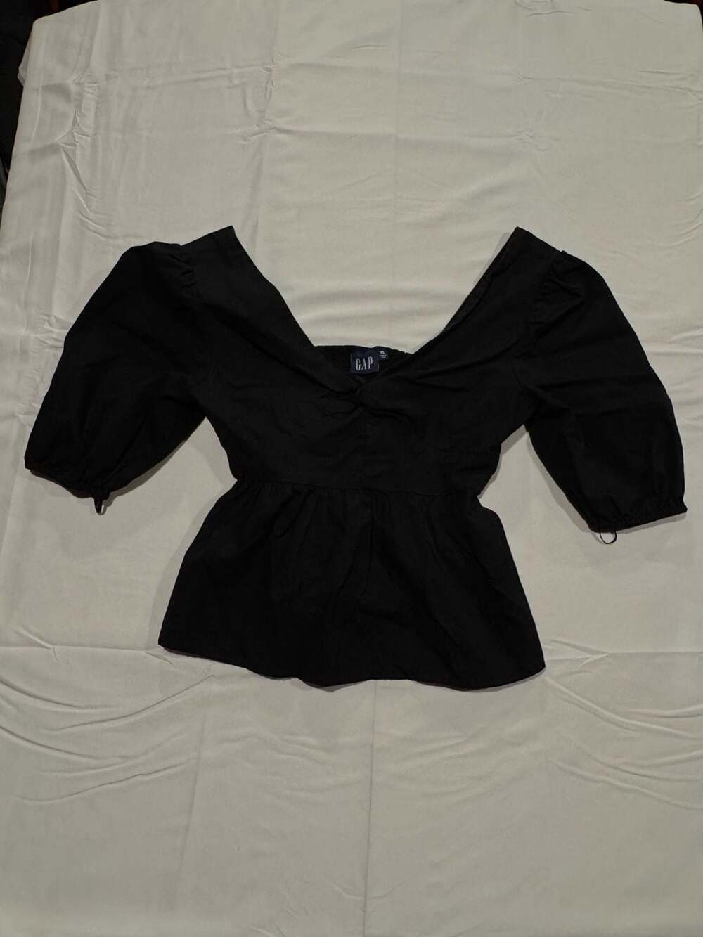 Gap Black Puff-Sleeve Poplin Peplum Top Size XS